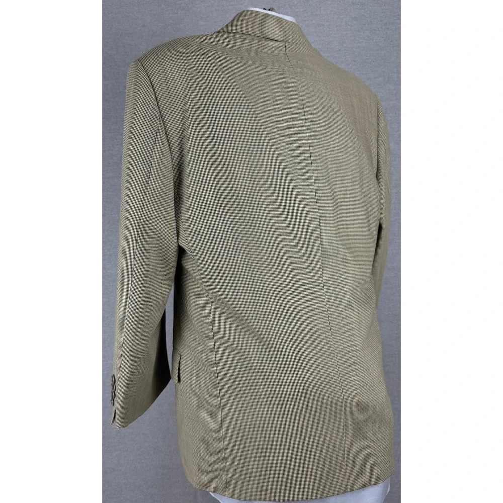 Valentino Uomo Mens 2 Piece Suit 42R 36x25.5 Tan‎ Houndstooth Blazer Pleated 80s